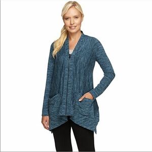 Logo Lori Goldstein Teal Shark Bite Hem Zip Up Cardigan XL